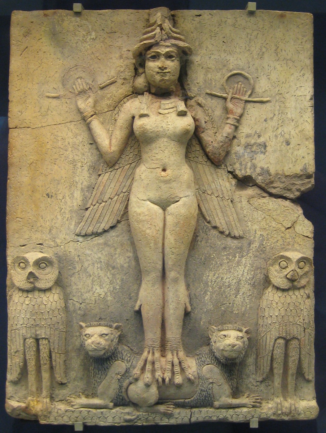The Burney Relief — winged goddess with owls and lions, British Museum