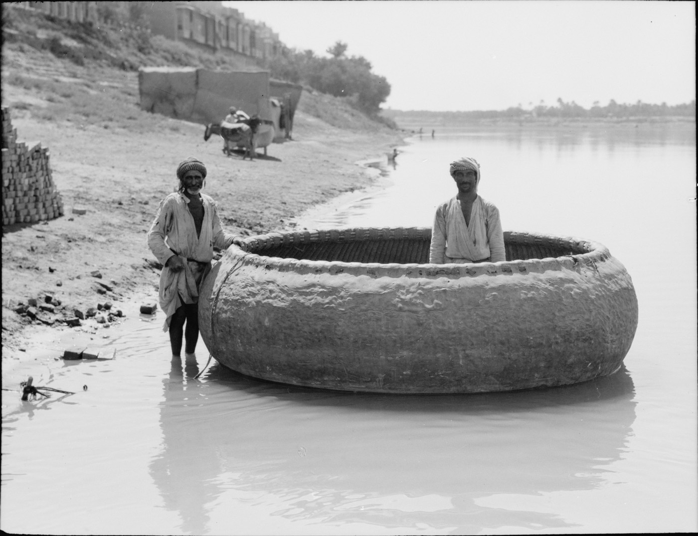 Guffa — round reed boat on the Tigris at Baghdad, 1932